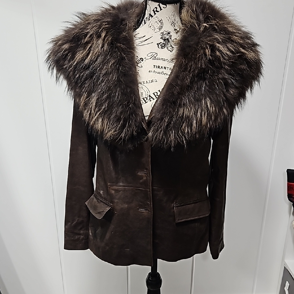 Chic Brown Removable Collar Leather Jacket